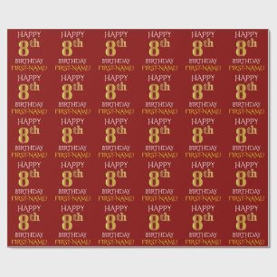 Red, Faux Gold "HAPPY 8th BIRTHDAY" Wrapping Paper