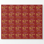 [ Thumbnail: Red, Faux Gold "Happy 92nd Birthday" Wrapping Paper ]