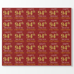 [ Thumbnail: Red, Faux Gold "Happy 94th Birthday" Wrapping Paper ]