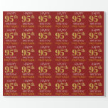[ Thumbnail: Red, Faux Gold "Happy 95th Birthday" Wrapping Paper ]