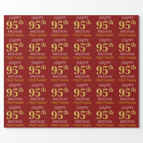 Red Faux Gold HAPPY 95th BIRTHDAY Wrapping Paper