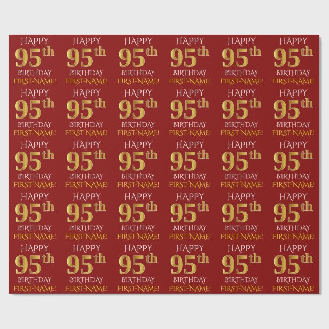 Red, Faux Gold "HAPPY 95th BIRTHDAY" Wrapping Paper (Flat)
