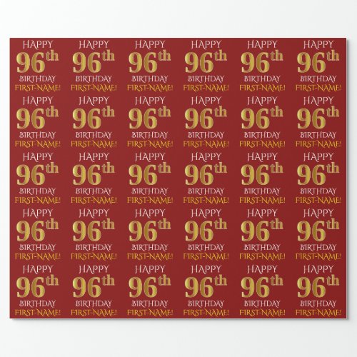 Red Faux Gold HAPPY 96th BIRTHDAY Wrapping Paper