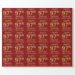 [ Thumbnail: Red, Faux Gold "Happy 97th Birthday" Wrapping Paper ]