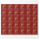 [ Thumbnail: Red, Faux Gold "Happy 9th Birthday" Wrapping Paper ]