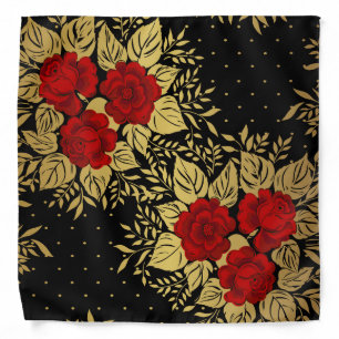red,faux,gold,roses,pattern,chic,elegant,modern,gi bandana