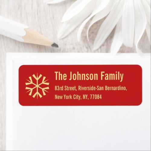 Red Faux Gold Snowflake Christmas Holiday Address Label