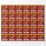 [ Thumbnail: Red, Faux/Imitation Gold, "10th Birthday" Wrapping Paper ]