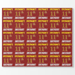 [ Thumbnail: Red, Faux/Imitation Gold, "11th Birthday" Wrapping Paper ]
