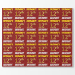 [ Thumbnail: Red, Faux/Imitation Gold, "12th Birthday" Wrapping Paper ]
