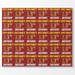 [ Thumbnail: Red, Faux/Imitation Gold, "13th Birthday" Wrapping Paper ]