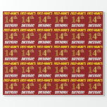 [ Thumbnail: Red, Faux/Imitation Gold, "14th Birthday" Wrapping Paper ]