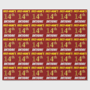 Red, Faux/Imitation Gold, "14th BIRTHDAY" Wrapping Paper