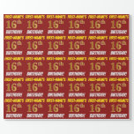 [ Thumbnail: Red, Faux/Imitation Gold, "16th Birthday" Wrapping Paper ]