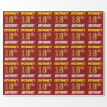 [ Thumbnail: Red, Faux/Imitation Gold, "18th Birthday" Wrapping Paper ]