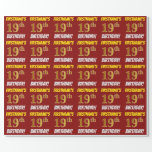 [ Thumbnail: Red, Faux/Imitation Gold, "19th Birthday" Wrapping Paper ]