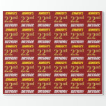 [ Thumbnail: Red, Faux/Imitation Gold, "22nd Birthday" Wrapping Paper ]