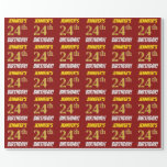 [ Thumbnail: Red, Faux/Imitation Gold, "24th Birthday" Wrapping Paper ]