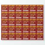 [ Thumbnail: Red, Faux/Imitation Gold, "25th Birthday" Wrapping Paper ]