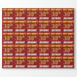 [ Thumbnail: Red, Faux/Imitation Gold, "30th Birthday" Wrapping Paper ]