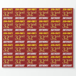 [ Thumbnail: Red, Faux/Imitation Gold, "32nd Birthday" Wrapping Paper ]