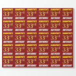 [ Thumbnail: Red, Faux/Imitation Gold, "33rd Birthday" Wrapping Paper ]