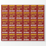 [ Thumbnail: Red, Faux/Imitation Gold, "36th Birthday" Wrapping Paper ]