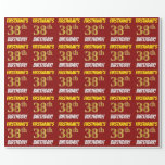 [ Thumbnail: Red, Faux/Imitation Gold, "38th Birthday" Wrapping Paper ]