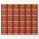 [ Thumbnail: Red, Faux/Imitation Gold, "39th Birthday" Wrapping Paper ]