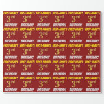 [ Thumbnail: Red, Faux/Imitation Gold, "3rd Birthday" Wrapping Paper ]