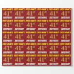 [ Thumbnail: Red, Faux/Imitation Gold, "41st Birthday" Wrapping Paper ]