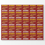 [ Thumbnail: Red, Faux/Imitation Gold, "42nd Birthday" Wrapping Paper ]