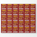 [ Thumbnail: Red, Faux/Imitation Gold, "43rd Birthday" Wrapping Paper ]