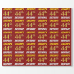 [ Thumbnail: Red, Faux/Imitation Gold, "44th Birthday" Wrapping Paper ]