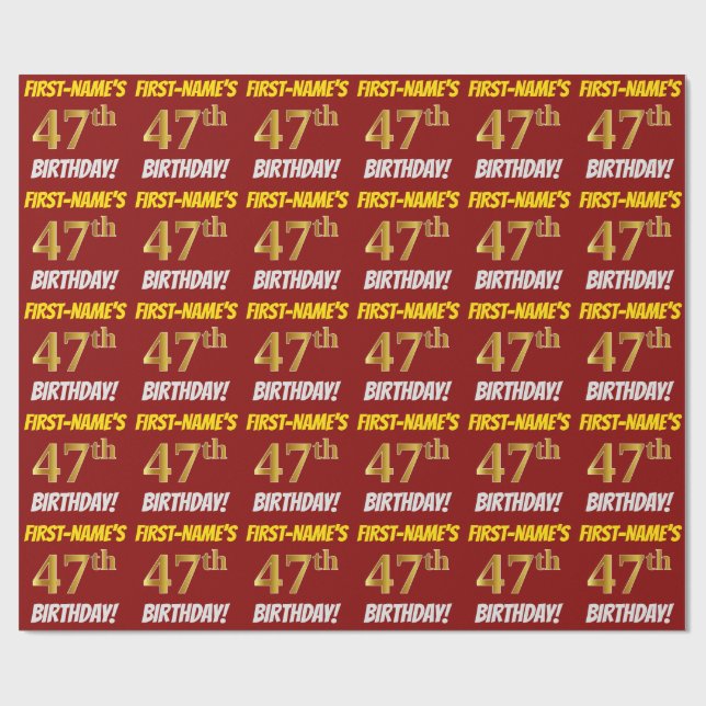 Red, Faux/Imitation Gold, "47th BIRTHDAY" Wrapping Paper (Flat)