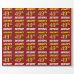 [ Thumbnail: Red, Faux/Imitation Gold, "49th Birthday" Wrapping Paper ]