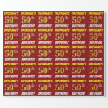 [ Thumbnail: Red, Faux/Imitation Gold, "50th Birthday" Wrapping Paper ]