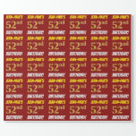[ Thumbnail: Red, Faux/Imitation Gold, "52nd Birthday" Wrapping Paper ]
