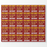 [ Thumbnail: Red, Faux/Imitation Gold, "55th Birthday" Wrapping Paper ]