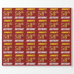 [ Thumbnail: Red, Faux/Imitation Gold, "58th Birthday" Wrapping Paper ]