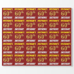 [ Thumbnail: Red, Faux/Imitation Gold, "60th Birthday" Wrapping Paper ]