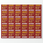 [ Thumbnail: Red, Faux/Imitation Gold, "61st Birthday" Wrapping Paper ]