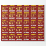 [ Thumbnail: Red, Faux/Imitation Gold, "63rd Birthday" Wrapping Paper ]