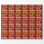 [ Thumbnail: Red, Faux/Imitation Gold, "64th Birthday" Wrapping Paper ]