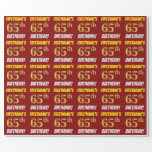 [ Thumbnail: Red, Faux/Imitation Gold, "65th Birthday" Wrapping Paper ]