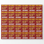 [ Thumbnail: Red, Faux/Imitation Gold, "69th Birthday" Wrapping Paper ]