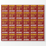 [ Thumbnail: Red, Faux/Imitation Gold, "81st Birthday" Wrapping Paper ]