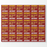 [ Thumbnail: Red, Faux/Imitation Gold, "82nd Birthday" Wrapping Paper ]