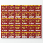[ Thumbnail: Red, Faux/Imitation Gold, "90th Birthday" Wrapping Paper ]