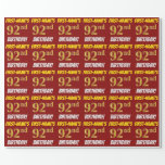 [ Thumbnail: Red, Faux/Imitation Gold, "92nd Birthday" Wrapping Paper ]